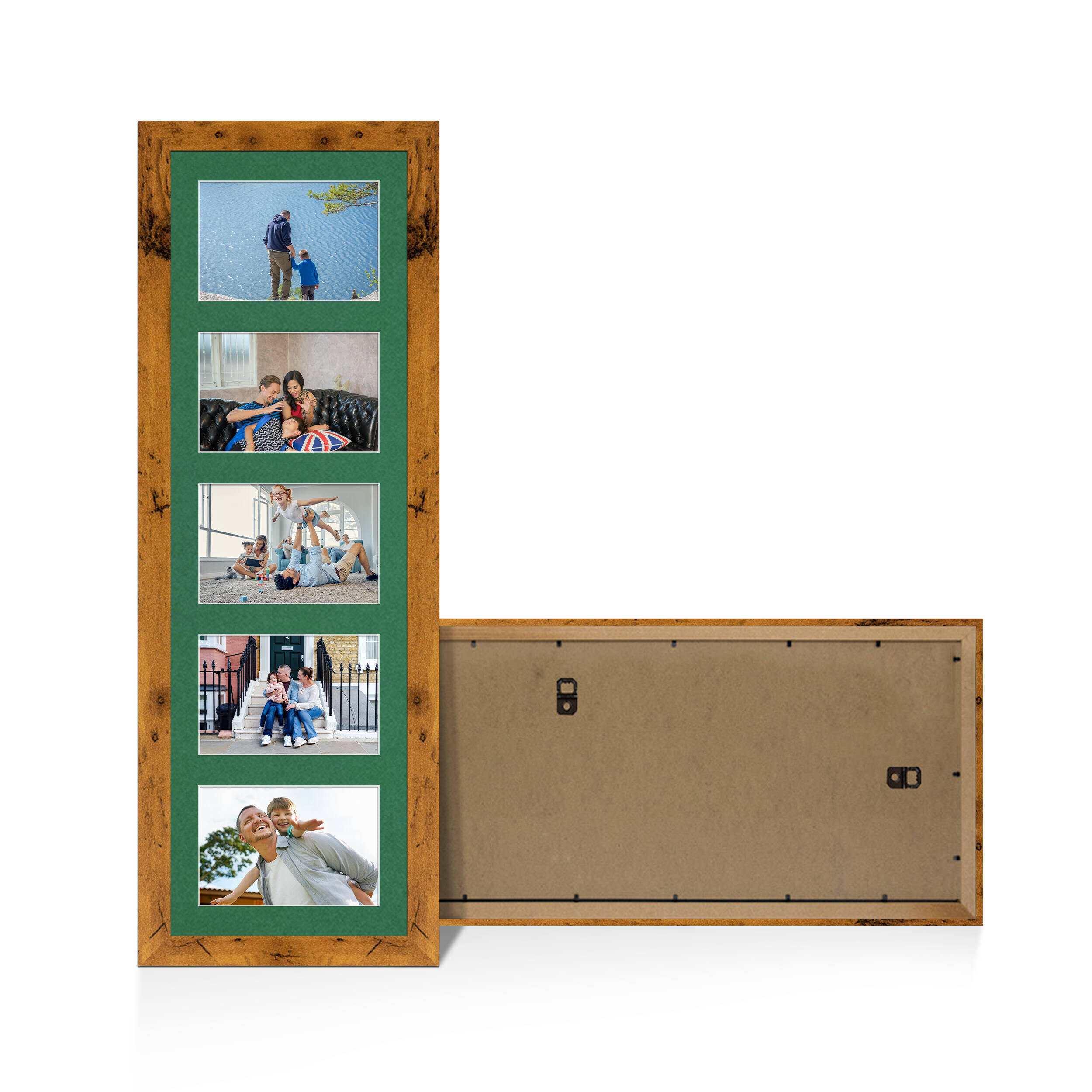 Rustic Oak Colour Multi Aperture Photo Frame 6X4 (x5) Pictures – Collage Wall Frame for Family Photos – 26x8 Picture Frame Size
