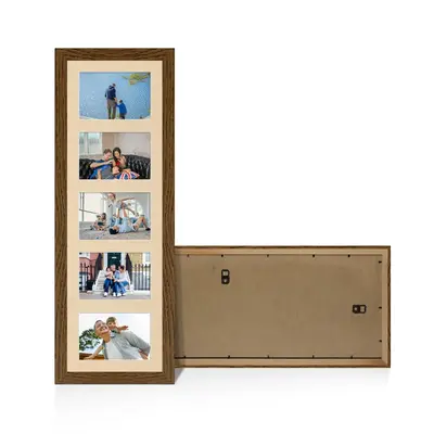 Dark Oak Colour Multi Aperture Photo Frame 6X4 (x5) Pictures – Collage Wall Frame For Loved Ones Photos – 26x8 Frame Size