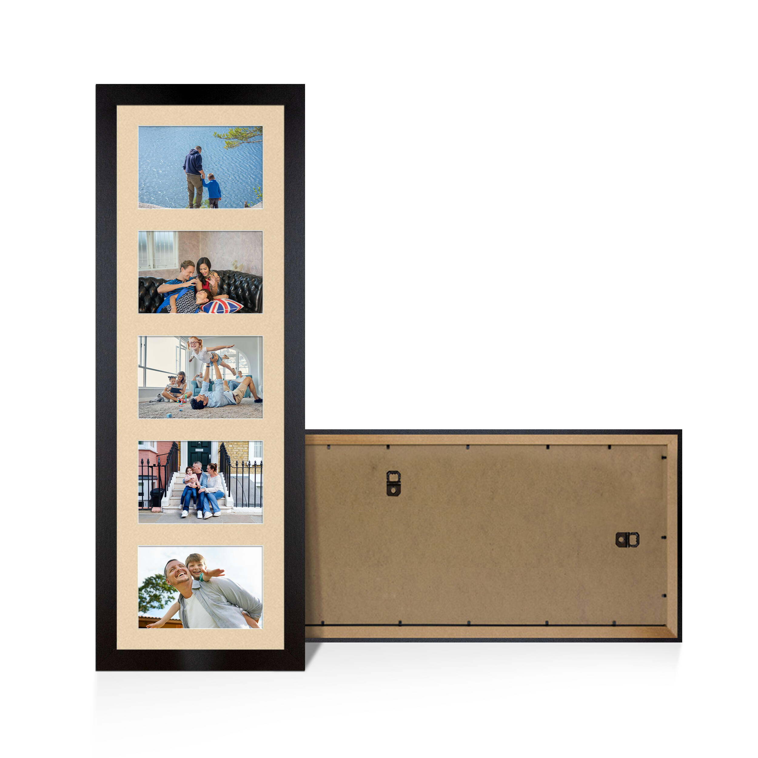 Mat Black Colour Multi Aperture Photo Frame 6X4 (x5) Pictures – Collage Wall Frame For Family Photos – 26x8 Picture Frame Size