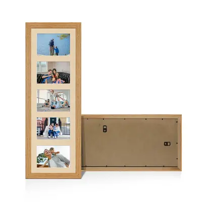Oak Colour Multi Aperture Photo Frame 6X4 (x5) Pictures – Collage Wall Frame for Family Photos – 26x8 Picture Frame Size