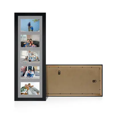 Black Colour Multi Aperture Photo Frame 6X4 (x5) Pictures – Collage Wall Frame For Family Photos – 26x8 Picture Frame Size