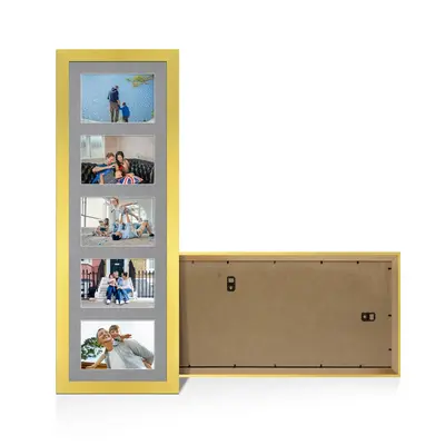 Gold Colour Multi Aperture Photo Frame 6X4 (x5) Pictures – Collage Wall Frame For Family Photos – 26x8 Picture Frame Size