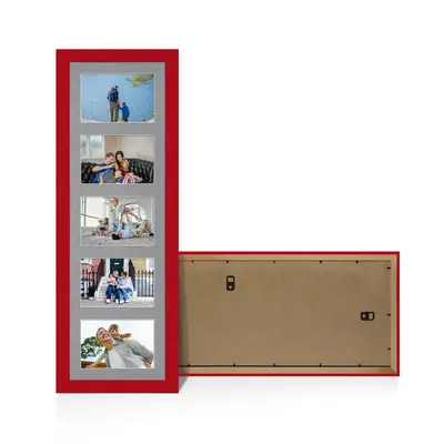 Red Colour Multi Aperture Photo Frame 6X4 (x5) Pictures – Collage Wall Frame for Family Photos – 26x8 Picture Frame Size