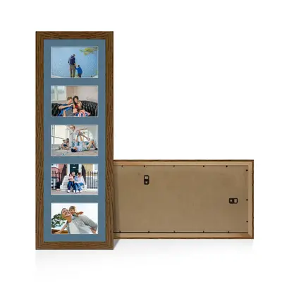 Dark Oak Colour Multi Aperture Photo Frame 6X4 (x5) Pictures – Collage Wall Frame For Family Photos – 26x8 Picture Frame Size