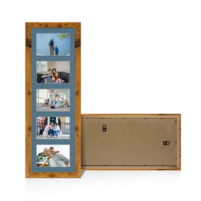 Rustic Oak Colour Multi Aperture Photo Frame 6X4 (x5) Pictures – Collage Wall Frame For Loved Ones Photos – 26x8 Frame Size