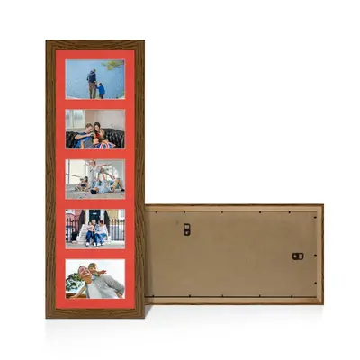 Dark Oak Colour Multi Aperture Photo Frame 6X4 (x5) Pictures – Collage Wall Frame for Family Photos – 26x8 Picture Frame Size