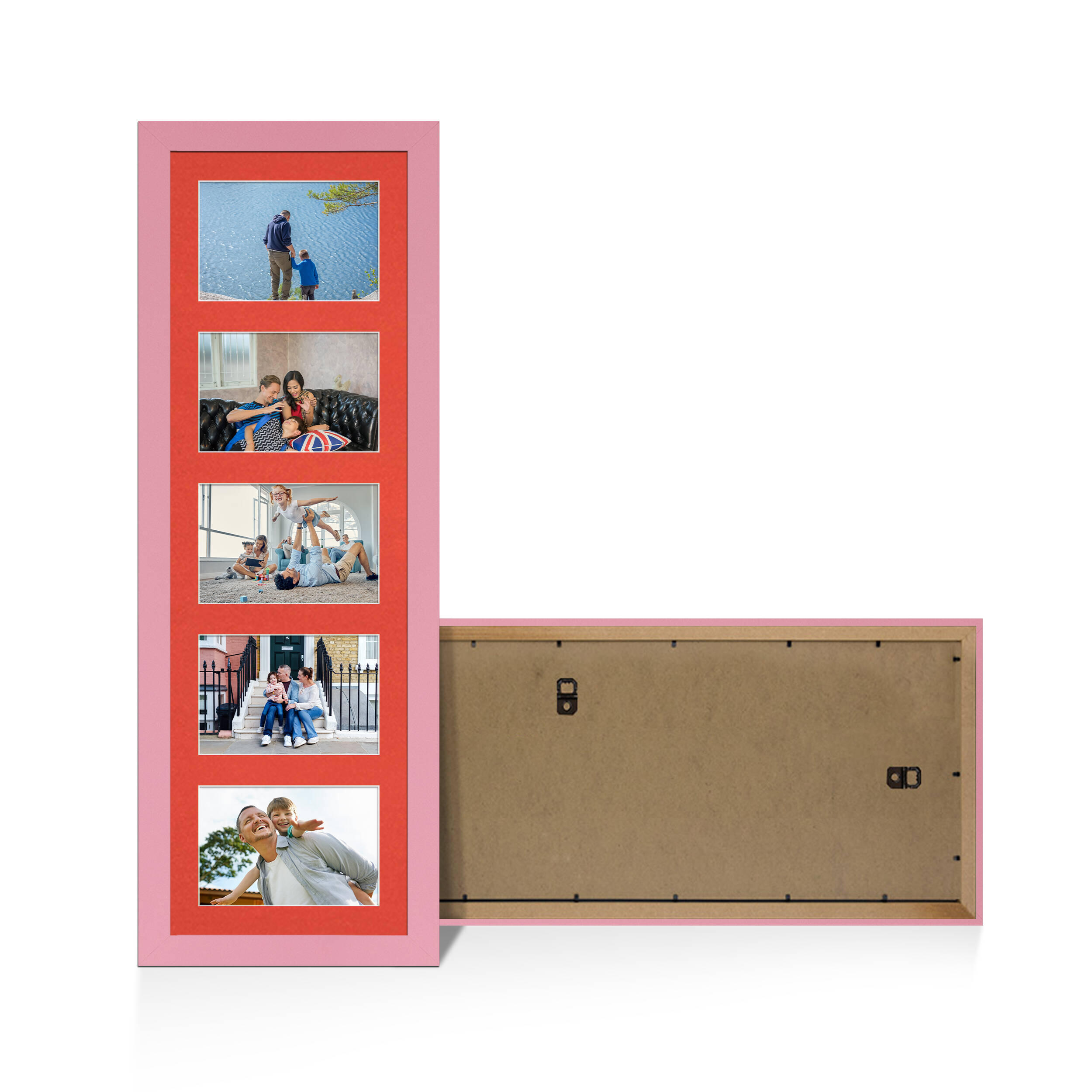 Pastel Pink Colour Multi Aperture Photo Frame 6X4 (x5) Pictures – Collage Wall Frame For Family Photos – 26x8 Picture Frame Size