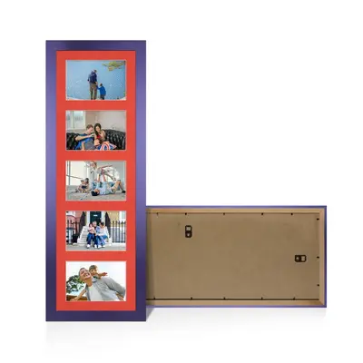 Purple Colour Multi Aperture Photo Frame 6X4 (x5) Pictures – Collage Wall Frame For Loved Ones Photos – 26x8 Frame Size