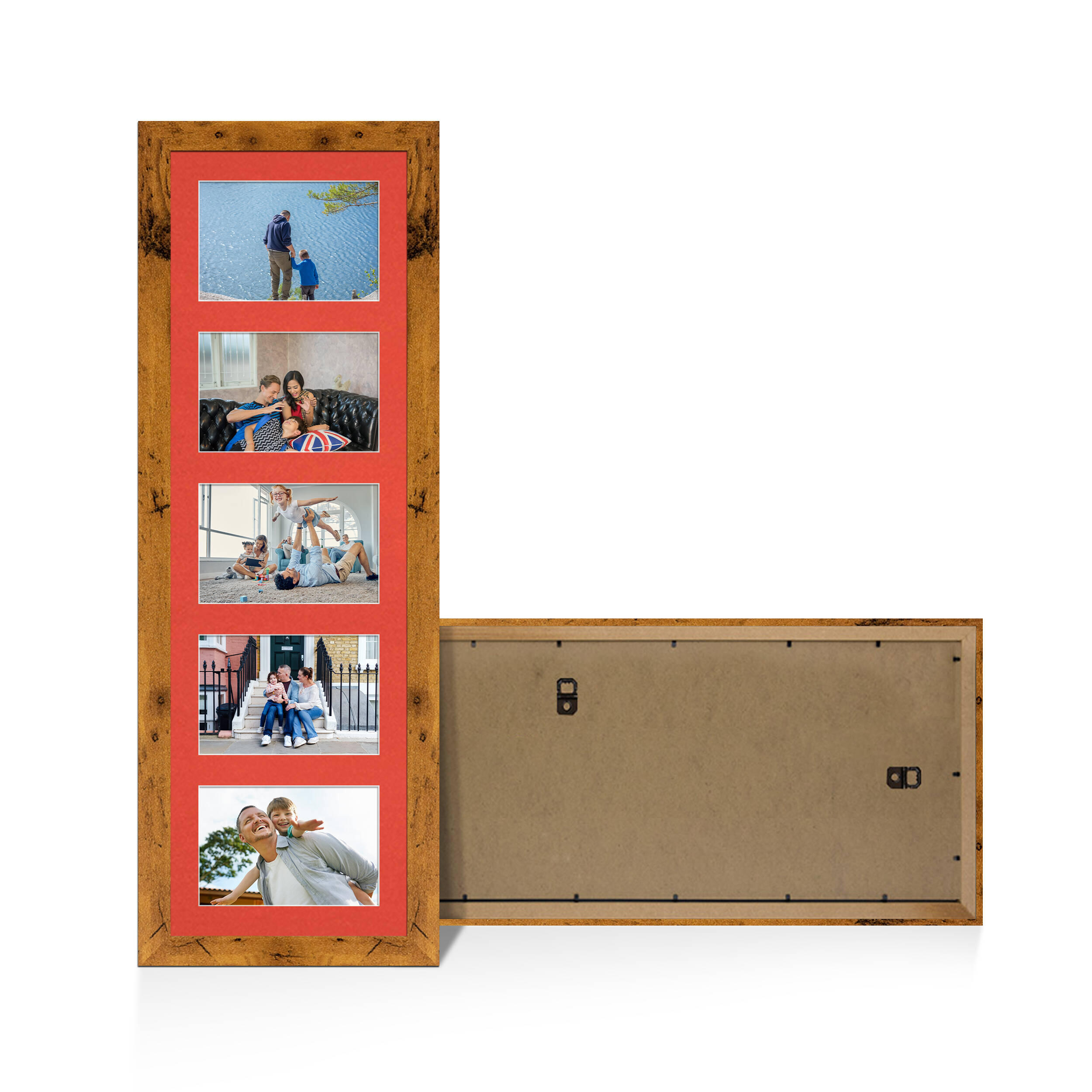 Rustic Oak Colour Multi Aperture Photo Frame 6X4 (x5) Pictures – Collage Wall Frame For Family Photos – 26x8 Picture Frame Size