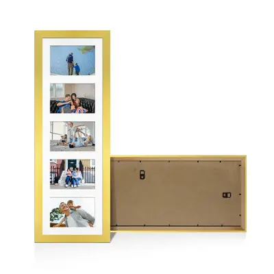 Gold Colour Multi Aperture Photo Frame 6X4 (x5) Pictures – Collage Wall Frame For Loved Ones Photos – 26x8 Frame Size