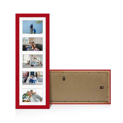 Red Colour Multi Aperture Photo Frame 6X4 (x5) Pictures – Collage Wall Frame For Family Photos – 26x8 Picture Frame Size