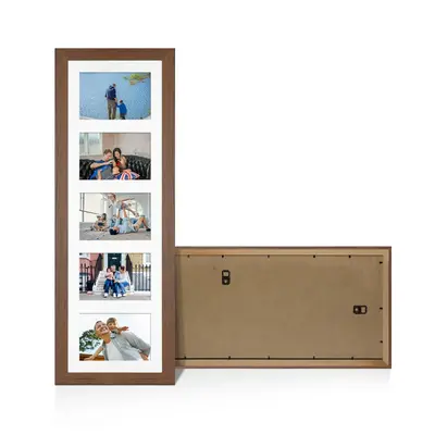 Walnut Colour Multi Aperture Photo Frame 6X4 (x5) Pictures – Collage Wall Frame For Loved Ones Photos – 26x8 Frame Size