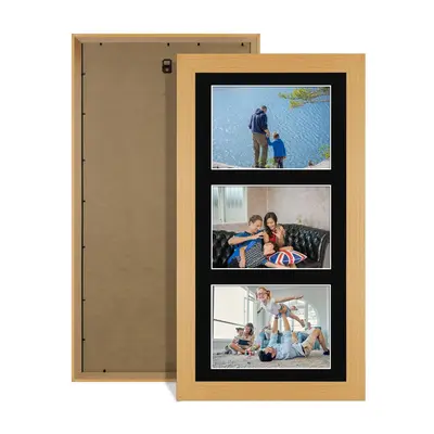 Country Pine Colour Multi Aperture Photo Frame 6X4 (x3) Pictures – Collage Wall Frame For Loved Ones Photos – 40x20cm Frame Size