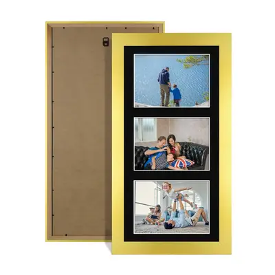 Gold Colour Multi Aperture Photo Frame 6X4 (x3) Pictures – Collage Wall Frame For Loved Ones Photos – 40x20cm Frame Size