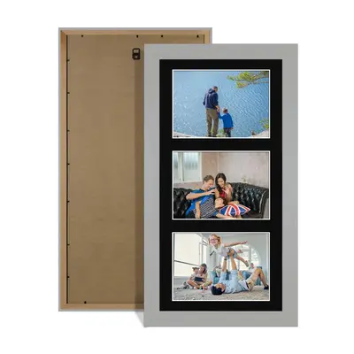 Light Grey Colour Multi Aperture Photo Frame 6X4 (x3) Pictures – Collage Wall Frame For Family Photos – 40x20cm Picture Frame Size