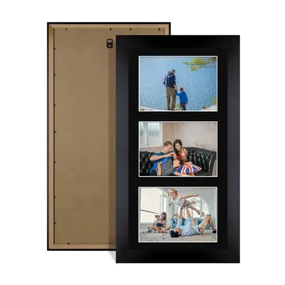 Mat Black Colour Multi Aperture Photo Frame 6X4 (x3) Pictures – Collage Wall Frame for Family Photos – 40x20cm Picture Frame Size