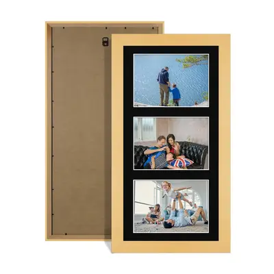 Mustard Yellow Colour Multi Aperture Photo Frame 6X4 (x3) Pictures – Collage Wall Frame for Family Photos – 40x20cm Picture Frame Size