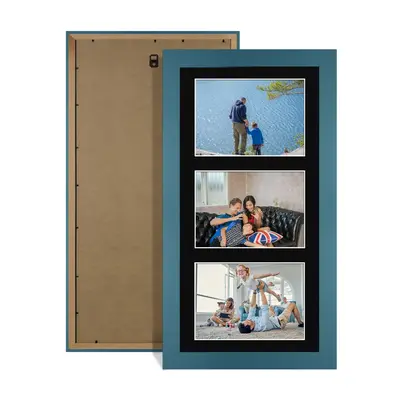 Navy Blue Colour Multi Aperture Photo Frame 6X4 (x3) Pictures – Collage Wall Frame For Loved Ones Photos – 40x20cm Frame Size