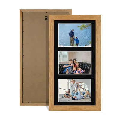 Oak Colour Multi Aperture Photo Frame 6X4 (x3) Pictures – Collage Wall Frame For Loved Ones Photos – 40x20cm Frame Size