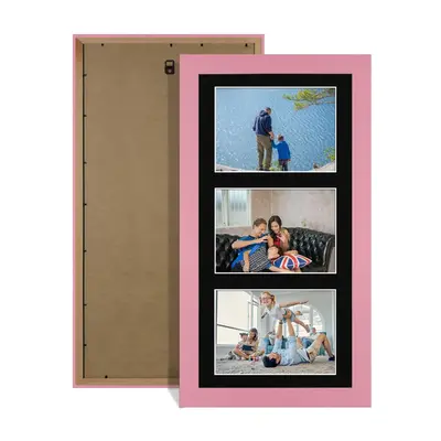 Pastel Pink Colour Multi Aperture Photo Frame 6X4 (x3) Pictures – Collage Wall Frame For Loved Ones Photos – 40x20cm Frame Size