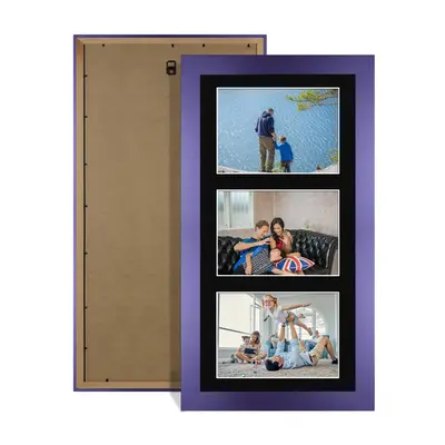 Purple Colour Multi Aperture Photo Frame 6X4 (x3) Pictures – Collage Wall Frame For Loved Ones Photos – 40x20cm Frame Size