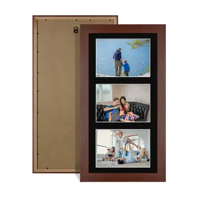 Rose Wood Colour Multi Aperture Photo Frame 6X4 (x3) Pictures – Collage Wall Frame For Loved Ones Photos – 40x20cm Frame Size