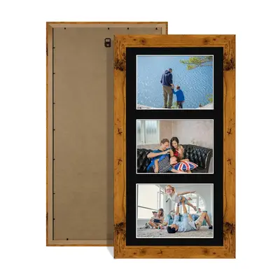 Rustic Oak Colour Multi Aperture Photo Frame 6X4 (x3) Pictures – Collage Wall Frame For Loved Ones Photos – 40x20cm Frame Size