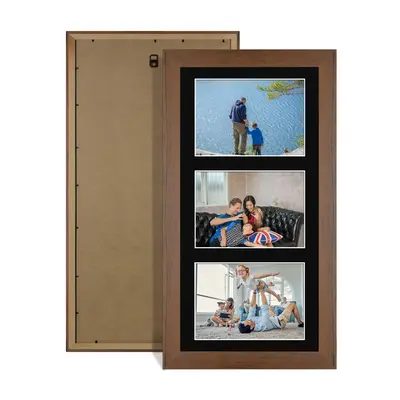 Walnut Colour Multi Aperture Photo Frame 6X4 (x3) Pictures – Collage Wall Frame For Family Photos – 40x20cm Picture Frame Size
