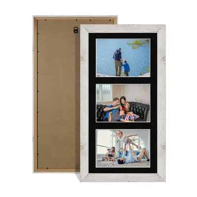 White Rustic Colour Multi Aperture Photo Frame 6X4 (x3) Pictures – Collage Wall Frame For Loved Ones Photos – 40x20cm Frame Size
