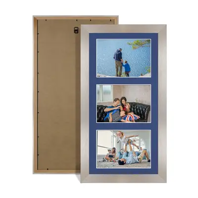 Aluminium Colour Multi Aperture Photo Frame 6X4 (x3) Pictures – Collage Wall Frame For Family Photos – 40x20cm Picture Frame Size