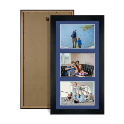 Black Colour Multi Aperture Photo Frame 6X4 (x3) Pictures – Collage Wall Frame for Family Photos – 40x20cm Picture Frame Size