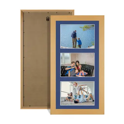 Country Pine Colour Multi Aperture Photo Frame 6X4 (x3) Pictures – Collage Wall Frame For Family Photos – 40x20cm Picture Frame Size