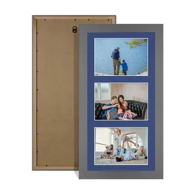 Dark Grey Colour Multi Aperture Photo Frame 6X4 (x3) Pictures – Collage Wall Frame For Loved Ones Photos – 40x20cm Frame Size
