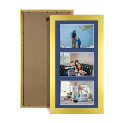 Gold Colour Multi Aperture Photo Frame 6X4 (x3) Pictures – Collage Wall Frame For Family Photos – 40x20cm Picture Frame Size