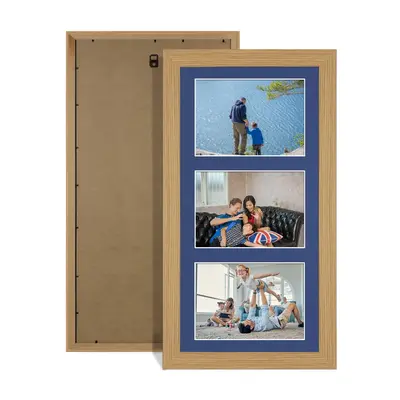 Light Oak Colour Multi Aperture Photo Frame 6X4 (x3) Pictures – Collage Wall Frame for Family Photos – 40x20cm Picture Frame Size