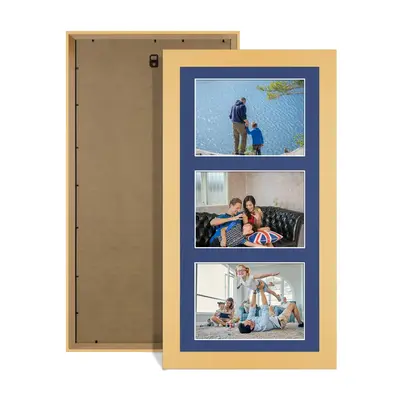 Mustard Yellow Colour Multi Aperture Photo Frame 6X4 (x3) Pictures – Collage Wall Frame for Family Photos – 40x20cm Picture Frame Size