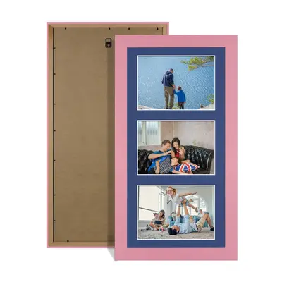Pastel Pink Colour Multi Aperture Photo Frame 6X4 (x3) Pictures – Collage Wall Frame For Family Photos – 40x20cm Picture Frame Size