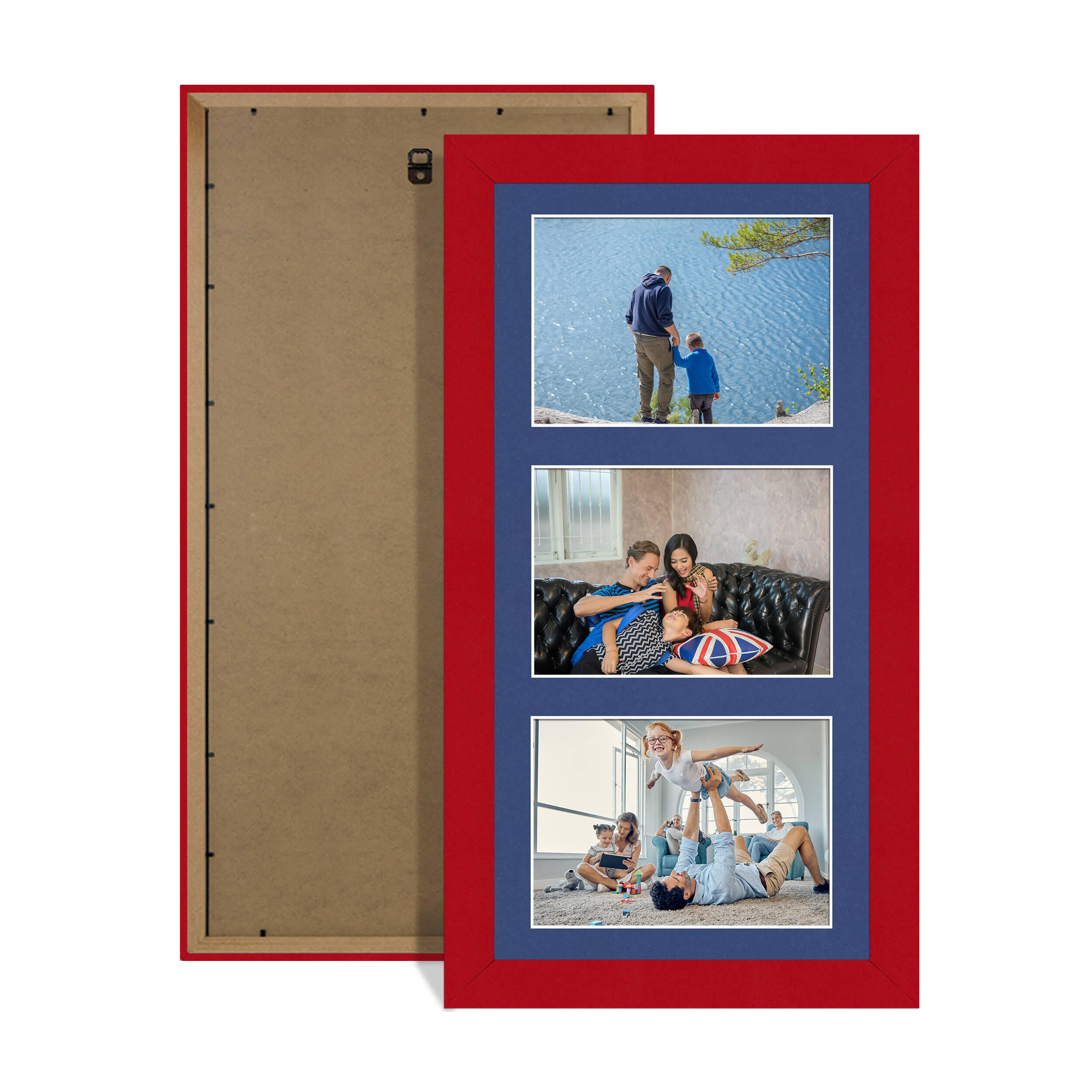 Red Colour Multi Aperture Photo Frame 6X4 (x3) Pictures – Collage Wall Frame For Family Photos – 40x20cm Picture Frame Size