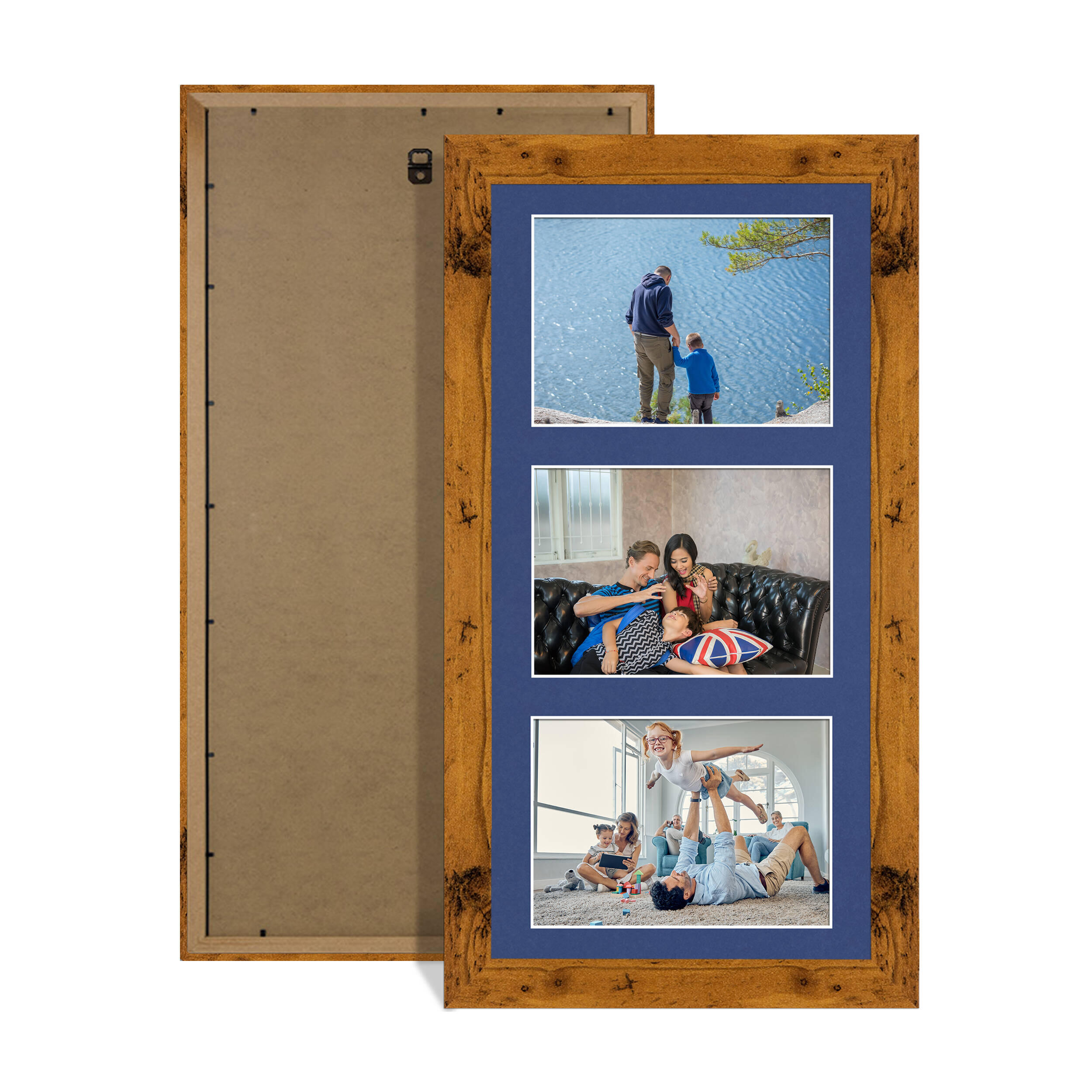 Rustic Oak Colour Multi Aperture Photo Frame 6X4 (x3) Pictures – Collage Wall Frame for Family Photos – 40x20cm Picture Frame Size