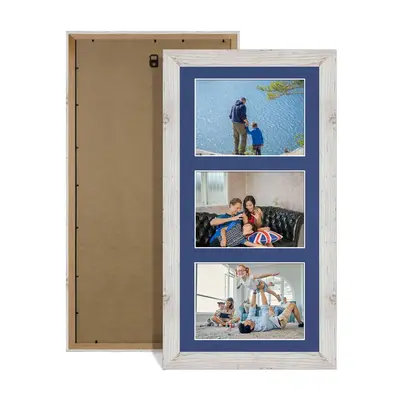 White Rustic Colour Multi Aperture Photo Frame 6X4 (x3) Pictures – Collage Wall Frame For Loved Ones Photos – 40x20cm Frame Size