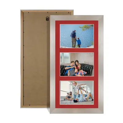 Aluminium Colour Multi Aperture Photo Frame 6X4 (x3) Pictures – Collage Wall Frame For Loved Ones Photos – 40x20cm Frame Size