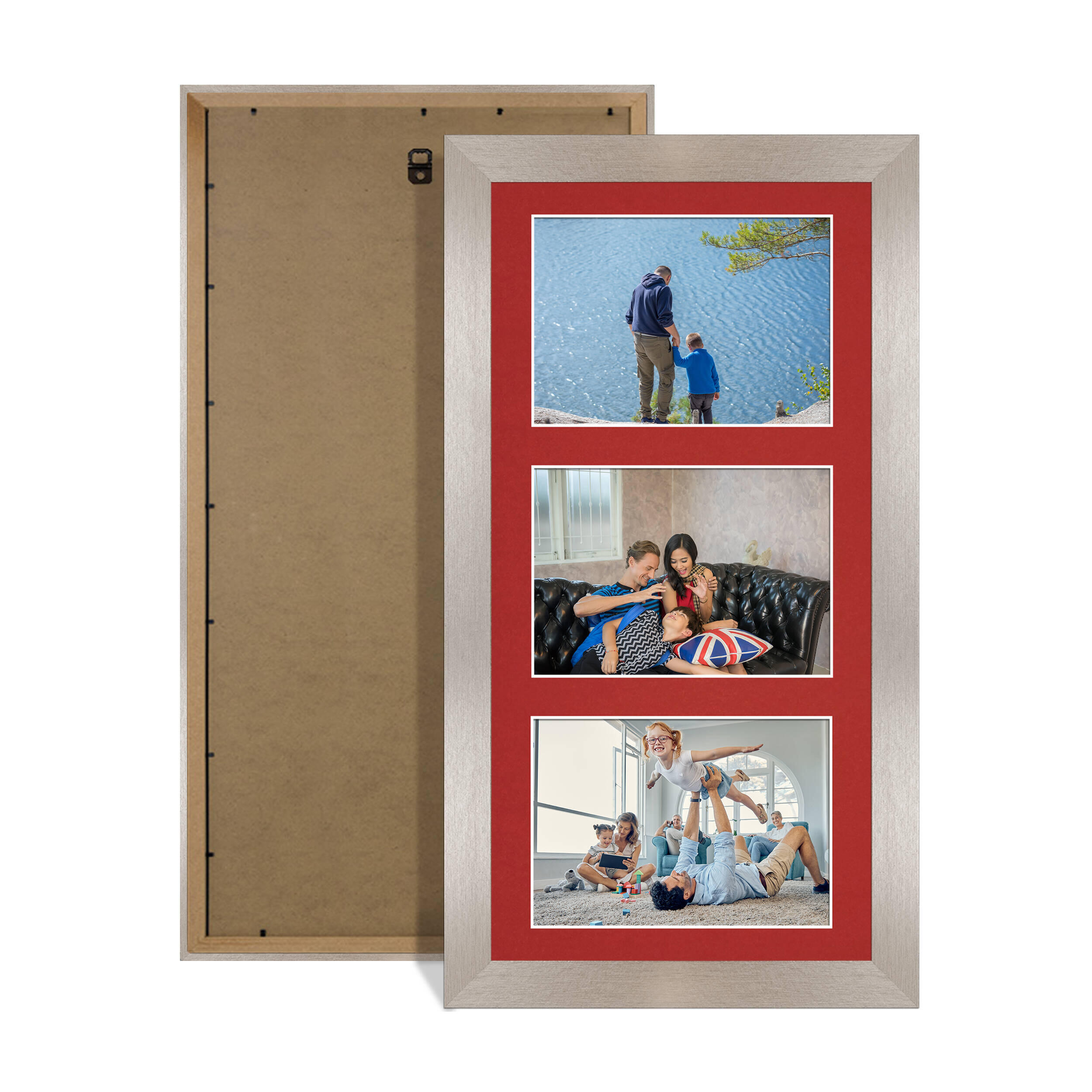 Aluminium Colour Multi Aperture Photo Frame 6X4 (x3) Pictures – Collage Wall Frame For Loved Ones Photos – 40x20cm Frame Size