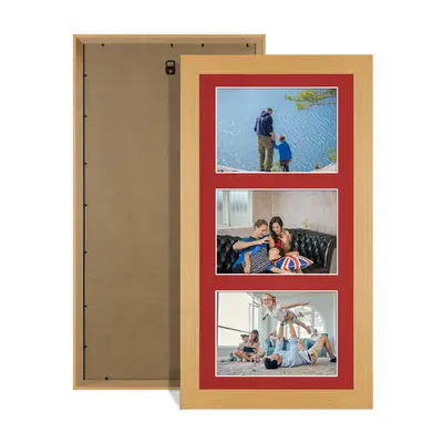 Country Pine Colour Multi Aperture Photo Frame 6X4 (x3) Pictures – Collage Wall Frame for Family Photos – 40x20cm Picture Frame Size