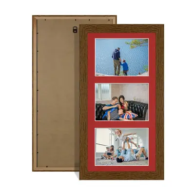 Dark Oak Colour Multi Aperture Photo Frame 6X4 (x3) Pictures – Collage Wall Frame For Family Photos – 40x20cm Picture Frame Size