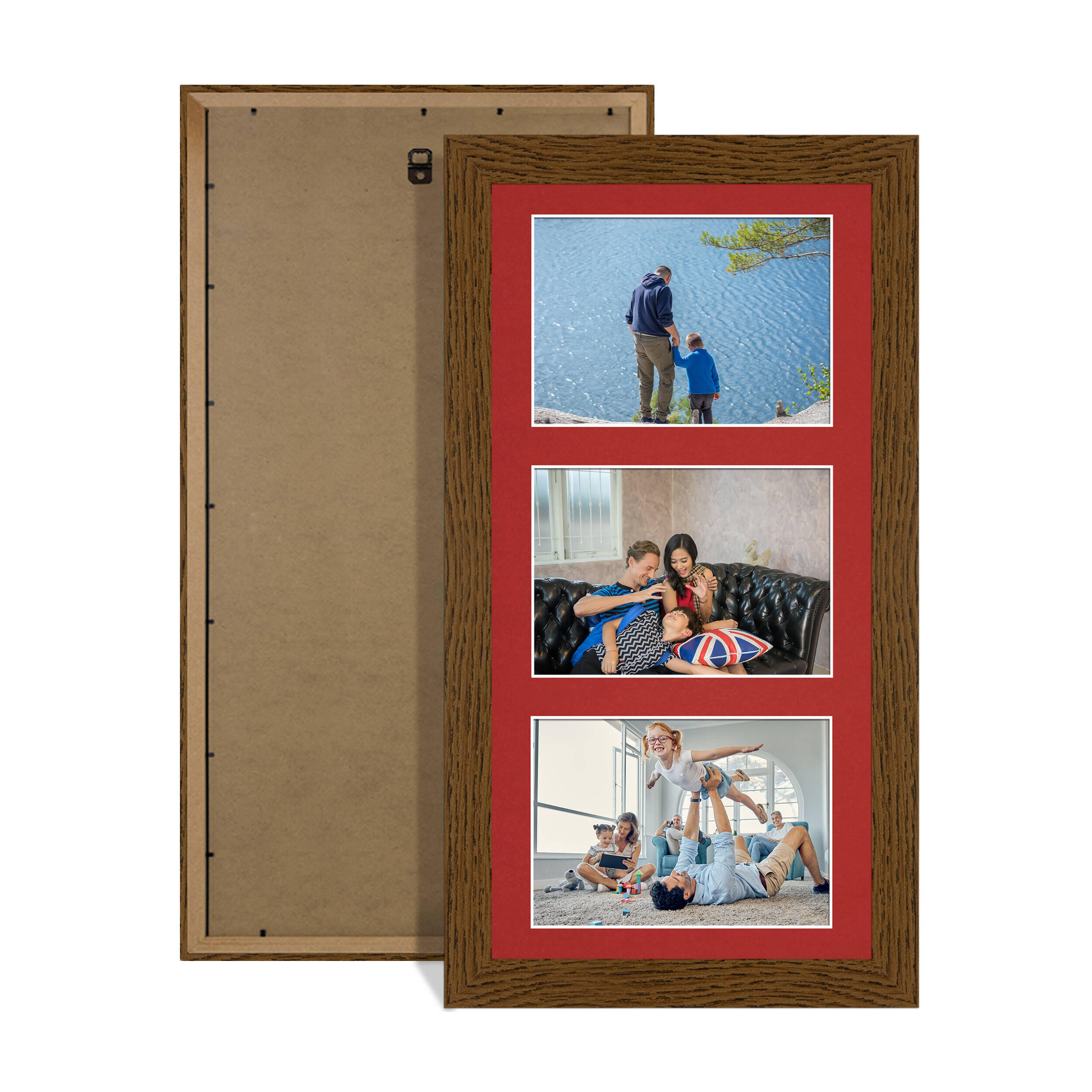 Dark Oak Colour Multi Aperture Photo Frame 6X4 (x3) Pictures – Collage Wall Frame For Family Photos – 40x20cm Picture Frame Size