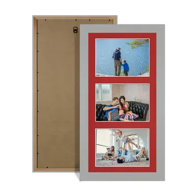 Light Grey Colour Multi Aperture Photo Frame 6X4 (x3) Pictures – Collage Wall Frame For Loved Ones Photos – 40x20cm Frame Size
