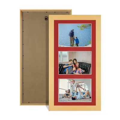 Mustard Yellow Colour Multi Aperture Photo Frame 6X4 (x3) Pictures – Collage Wall Frame For Family Photos – 40x20cm Picture Frame Size