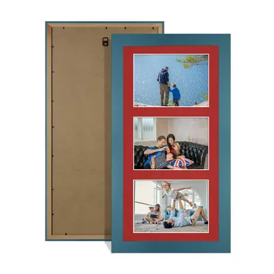 Navy Blue Colour Multi Aperture Photo Frame 6X4 (x3) Pictures – Collage Wall Frame For Family Photos – 40x20cm Picture Frame Size