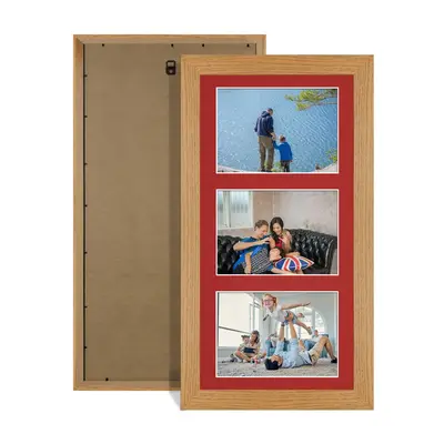 Oak Colour Multi Aperture Photo Frame 6X4 (x3) Pictures – Collage Wall Frame For Family Photos – 40x20cm Picture Frame Size