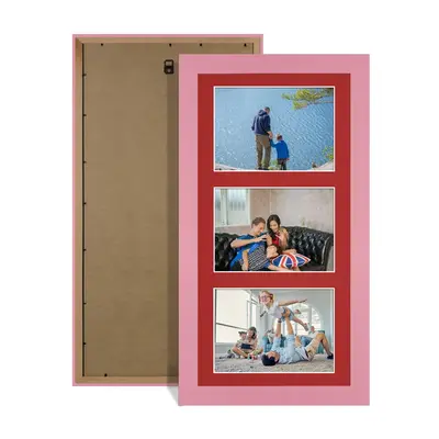 Pastel Pink Colour Multi Aperture Photo Frame 6X4 (x3) Pictures – Collage Wall Frame For Family Photos – 40x20cm Picture Frame Size